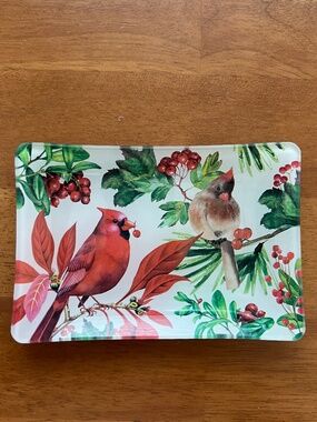 Michel Design Works Cardinals Glass Bathroom Soap Dish Retired Pattern Rare Find